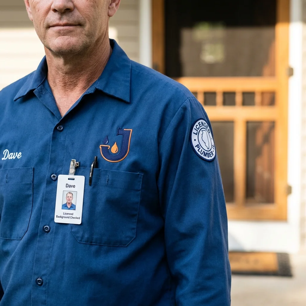 Licensed plumber showing ID badge in Victoria, MN