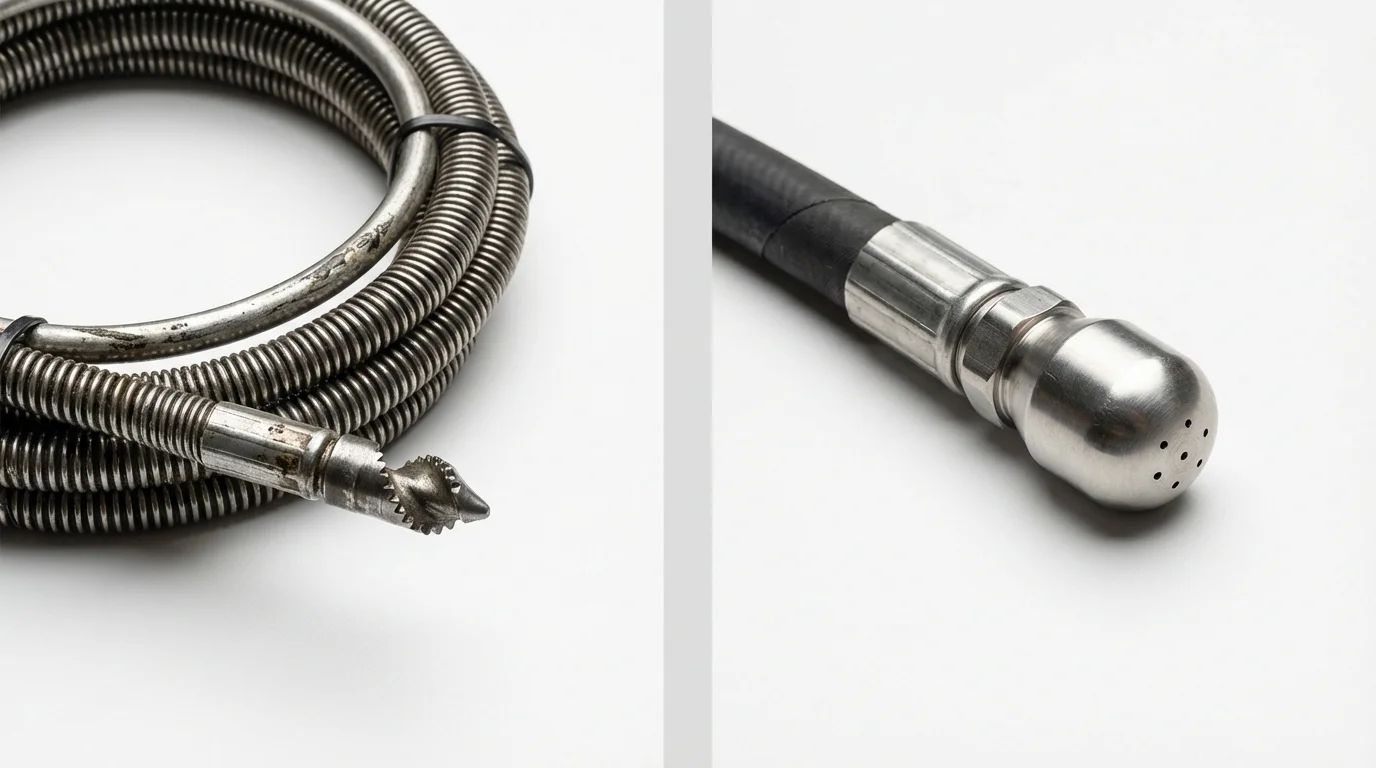 Drain snake cable and hydro jetting nozzle used for drain cleaning in Victoria, MN