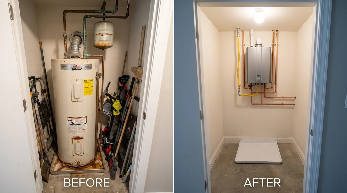 Tank water heater versus wall-mounted tankless unit comparison for Victoria, MN homeowners